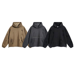 High Street personnalisé hommes rétro lavage à l'acide à capuche 450GSM éponge surdimensionné en détresse déchiré sale teint ourlet cordon à capuche 2XL - Product Image 2