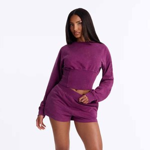 Hot Sale Promotional Custom High Quality Velvet Velour Printed Rhinestone Plus Size <b>Women</b> Autumn Sporty Zip up Hoodie <b>Shorts</b> <b>Set</b> - Product Image 3