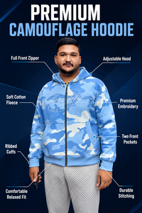 Sudadera con Capucha Azul Camuflaje para Hombre, Cierre de Cremallera, Corte Regular, Estilo Casual Urbano, Otoñal, con Estampado por Transferencia Térmica - Product Image 3