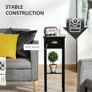 Comodino Sottile in Metallo a 2 Ripiani con Maniglia e Cassetto, Tavolino Laterale Durevole e Stretto per Risparmiare Spazio in Soggiorno o Corridoio - Product Image 5