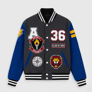 Veste de baseball varsity pour homme avec broderie chenille personnalisée, logo sur le devant, style streetwear, coupe-vent et respirante, prix abordable - Product Image 1