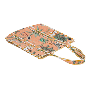 Bolso Tote Bohemio Acolchado de Algodón Hecho a Mano, Ligero, con Estampado de Jungla Naranja, Asas a Rayas, Parte Superior Abierta, para Todas las Estaciones - Product Image 3