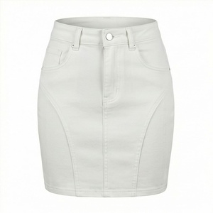 Jupe crayon mini en jean taille haute pour femme, couleur unie, style décontracté avec poches, coupe ajustée, toutes saisons, tissu tissé - Product Image 1