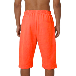 Men's Orange Cotton Polyester <b>Fleece</b> <b>Shorts</b> Mid Drawstring Casual Breathable Quick Dry Long Length Solid Color Knitted Fabric - Product Image 3