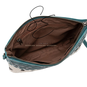 Artisan Hairon Cowhide Zipper Clutch Bag Turquoise Handmade Western Leather <b>Wristlet</b> Pouch for Ladies Daily Use Women Purse - Product Image 5