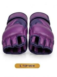 Gants de MMA en cuir PU violet, demi-doigts, équipement d'entraînement de boxe avec support de poignet en velcro - Product Image 5