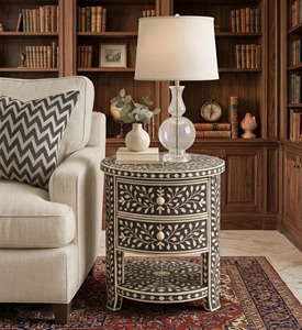 Table d'appoint florale moderne en os incrusté de haute qualité, mobilier de maison multifonctionnel pour chambre et salon, forme personnalisable - Product Image 5