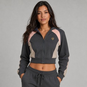 Women's 100% Cotton Winter Warm Comfy Hooded Jacket Autumn Winter Fleece Lined <b>Zip</b>-<b>Up</b> Kangaroo Pocket Logo on Front OEM - Product Image 3
