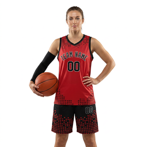 Maillot de basket-ball personnalisé sublimé, rouge et noir, en mesh, unisexe, pour adulte, anti-transpiration, impression du nom de l'équipe 00 - Product Image 2