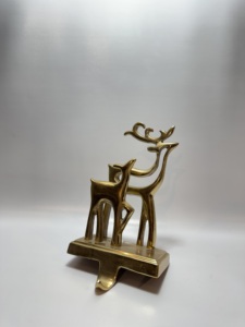 Cast Aluminum Ribbon Bow Stocking Holder Heavy Duty Mantle Hook Holiday Fireplace Decor Gold Brass Finish <b>Hanger</b> Loop <b>Stand</b> - Product Image 4