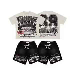 เสื้อยืดโอเวอร์ไซส์ทรงหลวมพร้อมกางเกงขาสั้นเข้าชุด ชุดสตรีทแวร์แบบสั่งทำสำหรับผู้ชาย แฟชั่นแนวสตรีท ดีไซน์ OEM เสื้อฮู้ดดี้ - Product Image 6