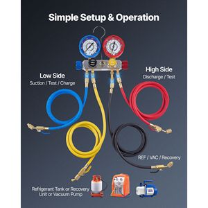 Juego de manómetros de 4 vías para refrigerantes R22, R404A, R410A, R12 con mangueras de 5 pies para uso automotriz y doméstico - Product Image 6