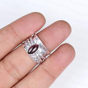 Boho 925 <b>Silver</b> Plated Garnet Cocktail <b>Ring</b> Women's Marquise Stone Bezel Setting Ethnic Jewelry Gift January Birthstone Jewelry - Product Image 5
