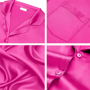 Women's <b>Pink</b> Satin Long Sleeve <b>Pajama</b> Set Full Length Button Front Sleepwear Elegant Smooth 100% <b>Silk</b> Material - Product Image 5