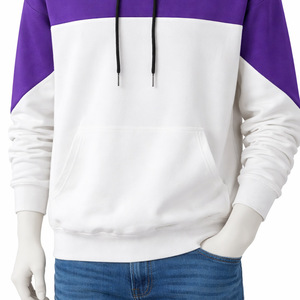 Sweat à capuche homme décontracté surdimensionné bicolore en molleton de coton uni - Product Image 5