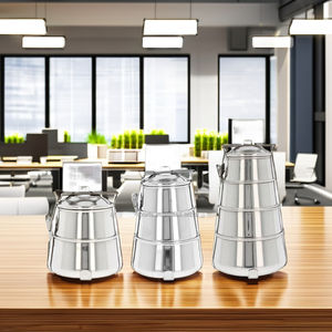 Stainless Steel Set Of 3 Pyramid <b>Lunch</b> <b>Box</b> For Family Travel Meal <b>Box</b> East To Carry <b>With</b> Leak Proof Locking Clip <b>Lunch</b> <b>Box</b> Price - Product Image 1
