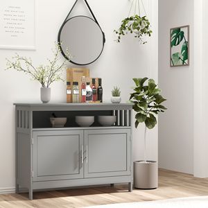 Gray 2-Level Cabinet Wooden <b>Buffet</b> Console <b>Table</b> with Open Shelf for Kitchen Dining Room Villa Wine Cellar Living Room Storage - Product Image 2