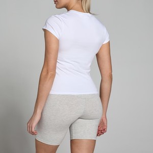 <b>Women's</b> <b>White</b> Solid Color Crew Neck T-<b>Shirt</b> Slim Fit Crop Length Ruched Detail Knitted Breathable <b>Short</b> <b>Sleeve</b> Minimalist Style - Product Image 4