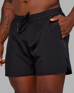Shorts de sport décontractés pour homme, 100% coton, noir uni, séchage rapide, taille mi-haute élastique - Product Image 3
