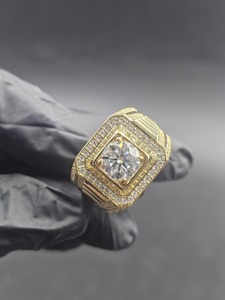 Luxury Hip Hop Square Center Stone <b>Ring</b> <b>925</b> <b>Silver</b> 14K Yellow Gold Plated Bling Statement Fashion Jewelry for Men <b>Ring</b> - Product Image 5