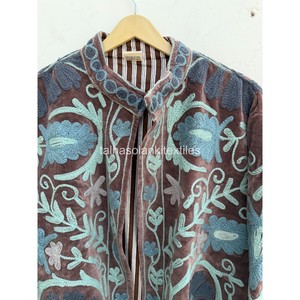 Indian Suzani <b>Velvet</b> <b>Jacket</b> Handmade Floral Embroidery <b>Jacket</b> Boho Hippie <b>Jacket</b> Inside Cotton Iining <b>Jacket</b> <b>Women's</b> <b>Jacket</b> - Product Image 6