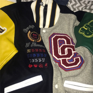 Men's Varsity <b>Jacket</b> Patchwork Embroidered Letterman Style Preppy Design Multi Color Sleeve Logo Front Closure - Product Image 3