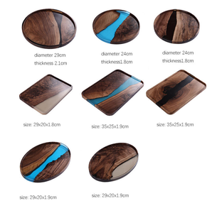 Eco-friendly Walnut Wood Resin Round Tray Set High Quality <b>Breakfast</b> Snack Tray for Desk and Household Use - Product Image 4