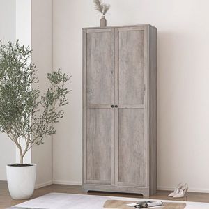 Armadio retrò grigio a 4 ripiani in legno con 2 ante in truciolato impiallacciato - Product Image 1