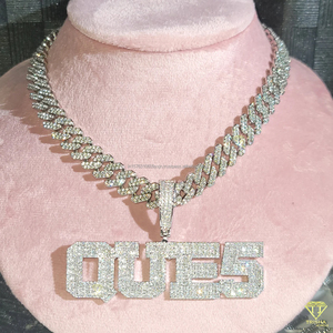 Collar con colgante de diamante cultivado en laboratorio estilo hip hop, cadena cubana chapada en oro blanco para hombre. - Product Image 2