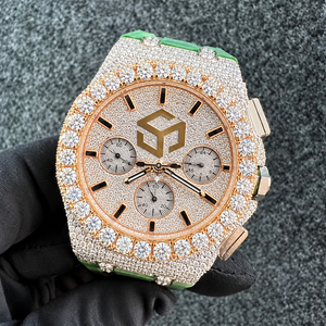 Reloj de Cuarzo Analógico Cronógrafo con Diamantes para Hombre, con Correa de Silicona Verde - Product Image 2