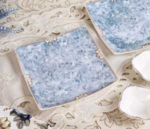 Blue 10-Piece Premium Snack <b>Set</b> | Textured Ceramic <b>Dinnerware</b> Serving <b>Set</b> with 2 Large Platters <b>6</b> Quarter Plates and 2 Dip Bowls - Product Image 3