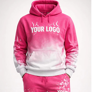 Ensemble de survêtement d'hiver pour homme, 420 GSM, 100% coton, brodé, respirant, avec logo personnalisé, dégradé rose, streetwear, sweat-shirt et pantalon - Product Image 1