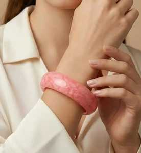 Pink Acrylic Resin Fashion Round Brilliant Cut <b>Bangle</b> <b>Bracelet</b> for Women Gift Jewelry - Product Image 4