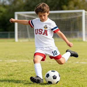 Nuevos Uniformes de Fútbol para Niños, Conjuntos de Camisetas de Fútbol para Niños y Niñas, Blancas, Rojas y Azules Sublimadas, Traje Deportivo - Product Image 2