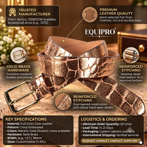 เข็มขัดหนังแท้ลายสัตว์ Equipro Metallic แบบกลับด้านได้ สไตล์ตะวันตก วินเทจ ทรงเรียว หัวเข็มขัดสี่เหลี่ยมสีเงิน ลำลอง ลายวัว - Product Image 4