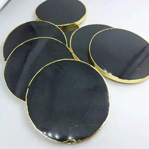 Posavasos de Ágata Negra Natural al por Mayor con Borde Dorado, Piedra Redonda Pulida, Decoración para el Hogar, Regalos, Uso al por Mayor, Feng Shui, Duraderos - Product Image 3