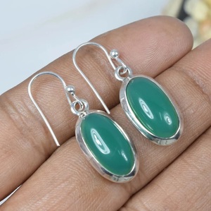 Élégantes boucles d'oreilles pendantes en argent sterling 925 avec onyx vert, bijoux artisanaux en pierres précieuses fines - Product Image 5