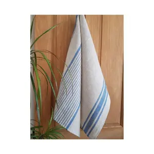 Personalized Soft Waffle Blue Striped Custom Embroidered Fashionable Kitchen Organic 100% Cotton Linen Washable Tea Towel Sets