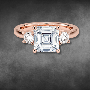 Bague de fiançailles en or avec trois pierres de diamant de laboratoire taille Asscher pour femme, certifiée IGI, bijoux fins, design élégant pour mariée - Product Image 3