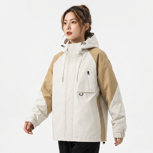 Chaqueta Varsity con Capucha para Hombre, Diseño Color Block, Impermeable, Resistente al Viento, Transpirable, Poliéster, Cierre de Cremallera, Bolsillos Frontales, Estilo Casual, Otoño - Product Image 5