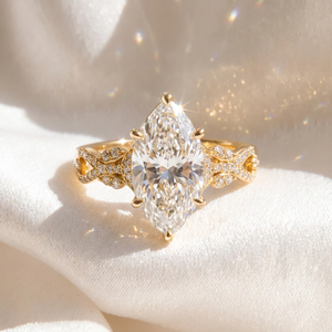 Bague personnalisée en diamant CVD de laboratoire taille marquise, or jaune 18 carats, motif floral, pour fiançailles, bijoux fins pour femme, vente chaude - Product Image 1