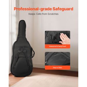 Custodia per Violoncello Full Size - Borsa da Viaggio Impermeabile in Nylon Leggera e Portatile con Manico Rinforzato e Doppie Cinghie a Spalla - Product Image 2