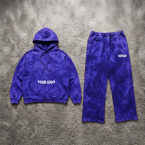 Ensemble sweat à capuche et pantalon en molleton tie-dye personnalisé, unisexe, coupe ample décontractée, longueur intégrale, 100% coton, avec logo - Product Image 1