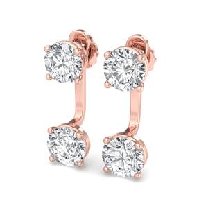 Pendientes de lujo de oro rosa con diamantes redondos de talla brillante, minimalistas, dos en uno, tipo gota, joyería de moda para mujer - Product Image 1