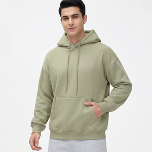 Sweat-shirt à capuche vert olive pour homme, coupe classique, en polaire, avec poche avant, couleur unie, design tricoté décontracté, respirant, automne - Product Image 1