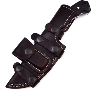 Couteau de survie artisanal en acier inoxydable pour le camping et la chasse, avec manche en bois, lame droite et étui en cuir fin - Product Image 2