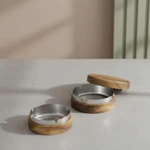 Cenicero de Acero Inoxidable con Tapa de Madera, Estilo Retro Chino, para Sala de Estar, Anti-Humo y Cenizas - Product Image 5