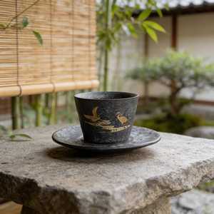 Handmade Wabi-Sabi Traditional Coffee cup Ceramic Irregular Shape Coffee <b>Mug</b> with Saucer Pottery Design By Universal Overseas - Product Image 2