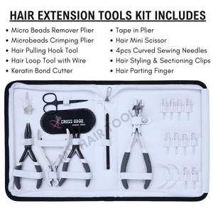 Hair Extension Tools Kit with 7In <b>Tape</b> In Plier 5 Micro Bead Crimping & Removal Pliers Keratin Bond Cutter Hook Loop Accessories - Product Image 2