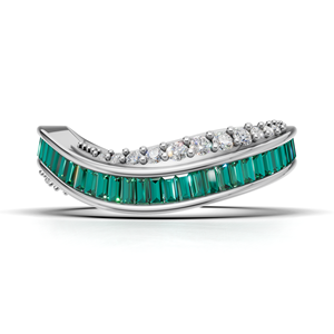 18K Gold Green Baguette Cut Eternity Ring with Round Pave Stones Luxury Statement Band - Product Image 1